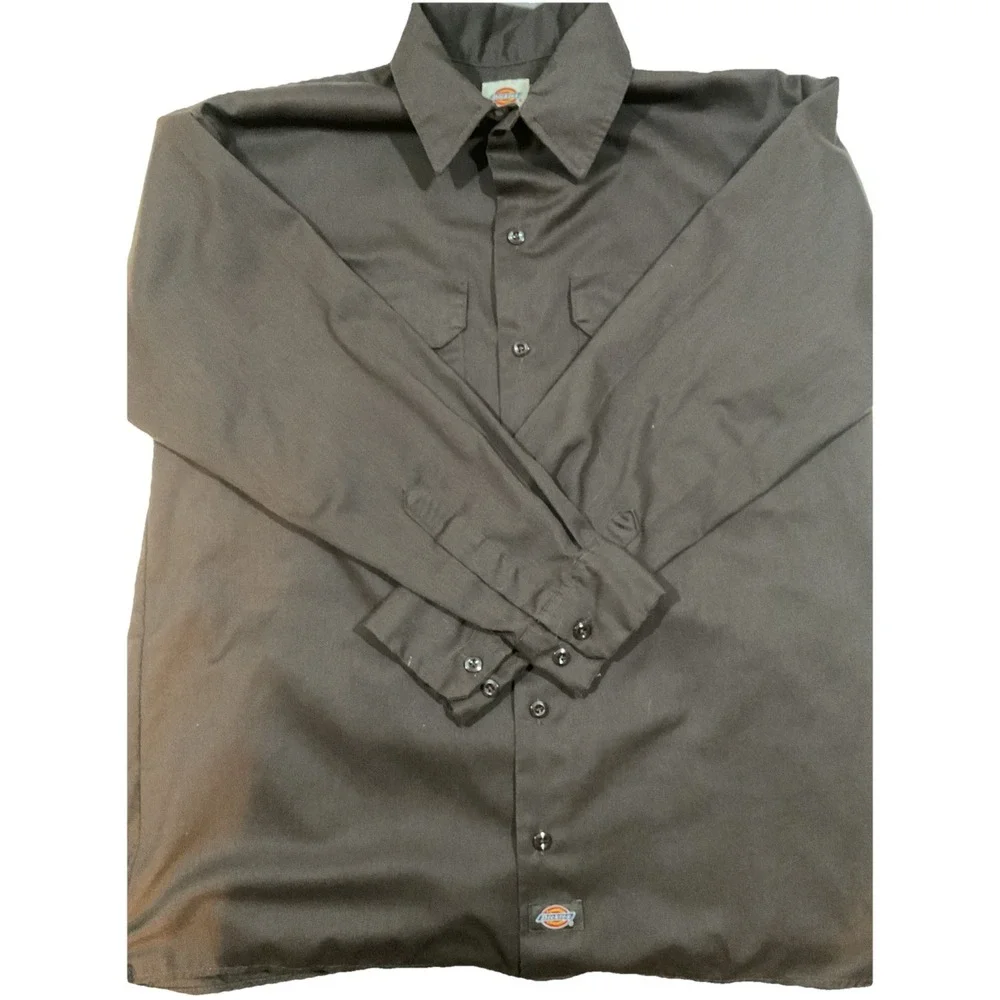 Dickies‎ Button Shirt Mens L Original Fit Long Sleeve Brown Front Pockets G84